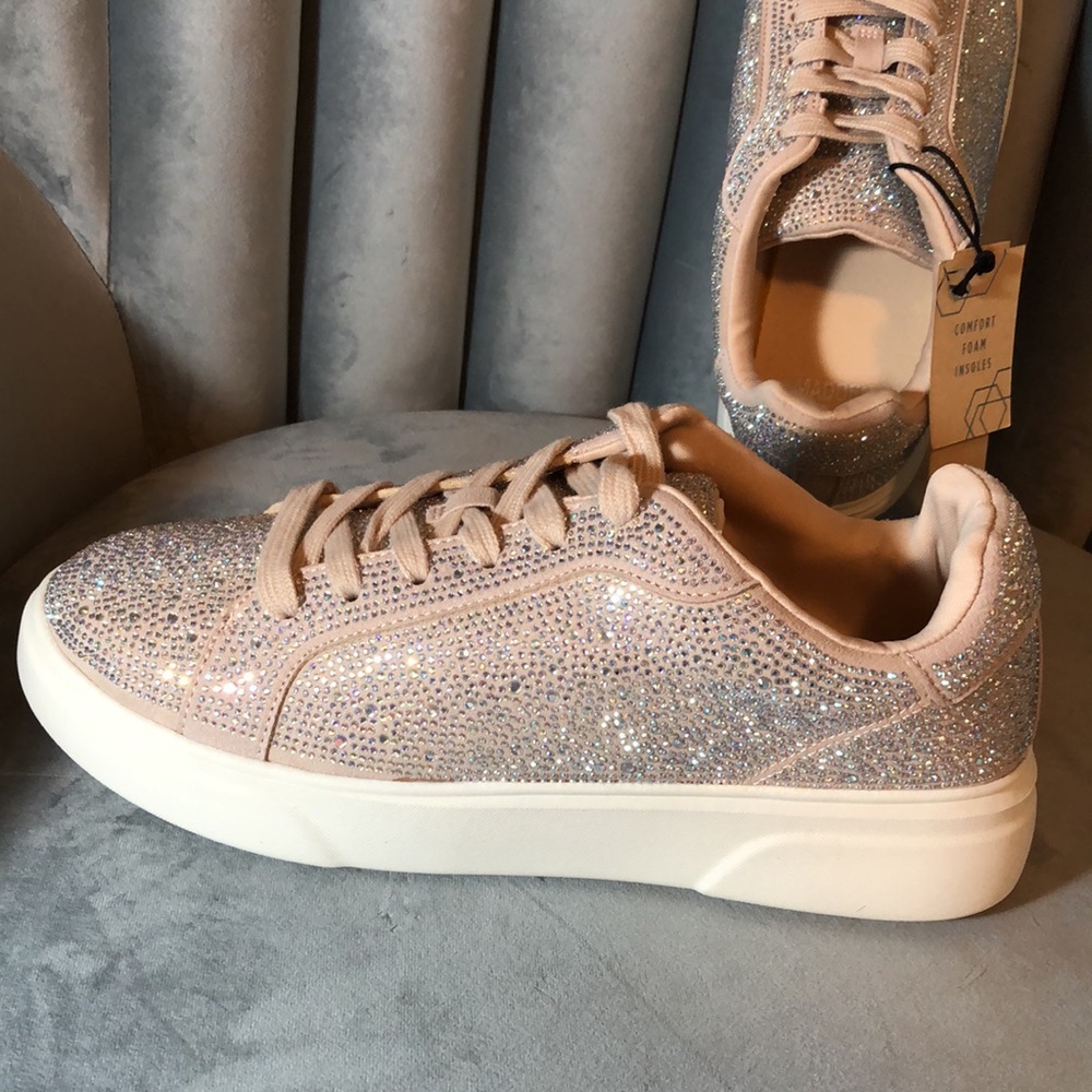 Madden NYC Rhinestone lace-up platform Sneakers in blush!